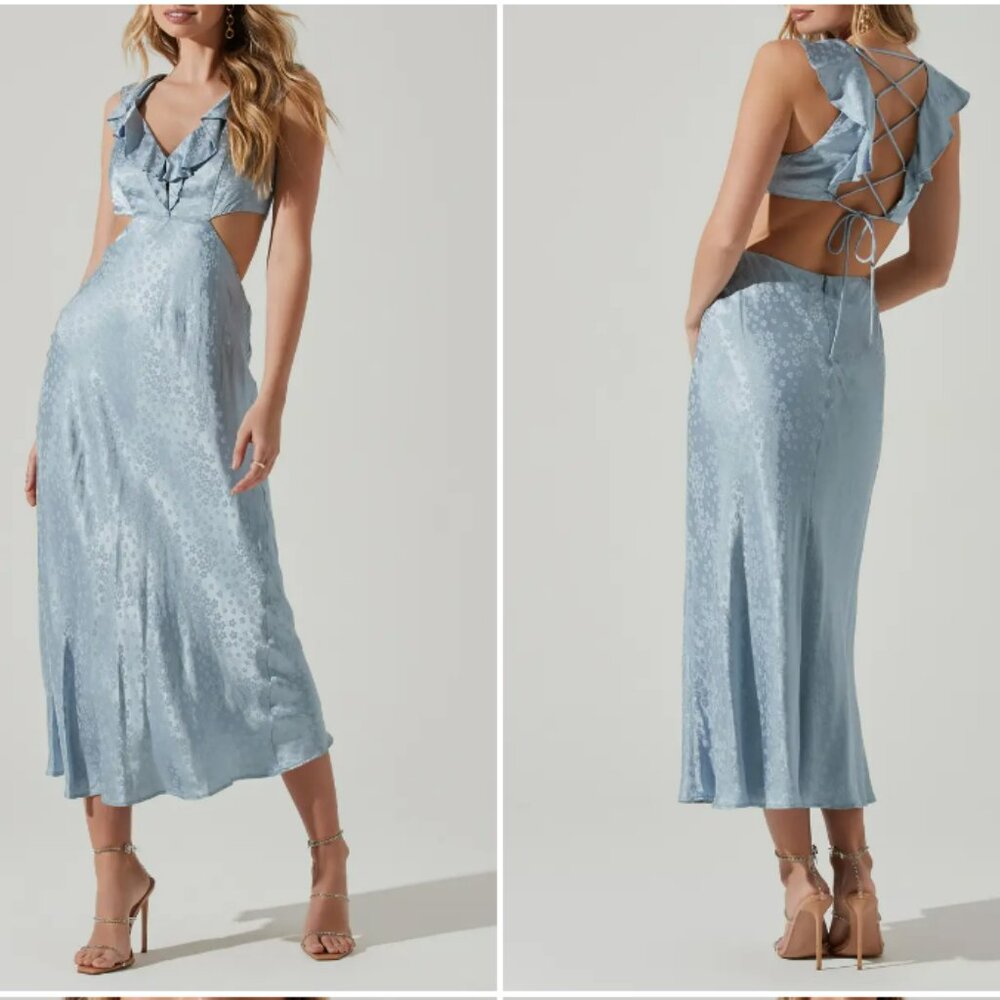ASTR THE LABEL - Nyla Satin Side Cutout Lace Up Midi Dress (XS) NWT